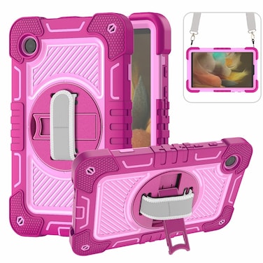 Case cover For Samsung Galaxy Tab A9 360 Degree Rotation PC Contrast Silicone Tablet Case(Rose Red + Pink)