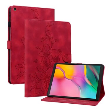 Case cover For Samsung Galaxy Tab A 10.1 2019 Lily Embossed Leather Tablet Case(Red)