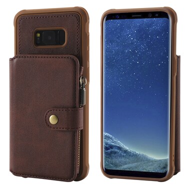 Case cover For Galaxy S8 Plus Zipper Shockproof Protective Case with Card Slots &amp; Bracket &amp; Photo Holder &amp; Wallet Function(Coffee)