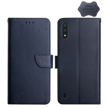 Case cover For Samsung Galaxy M10 / A10 Genuine Leather Fingerprint-proof Horizontal Flip Phone Case(Blue)