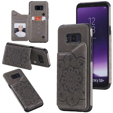 Case cover For Samsung Galaxy S8 Plus Flower Embossing Pattern Shockproof Protective Case with Holder &amp; Card Slots &amp; Photo Frame(Grey)