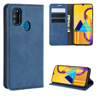 Case cover For Galaxy M30s Retro-skin Business Magnetic Suction Leather Case with Holder &amp; Card Slots &amp; Wallet(Dark Blue)