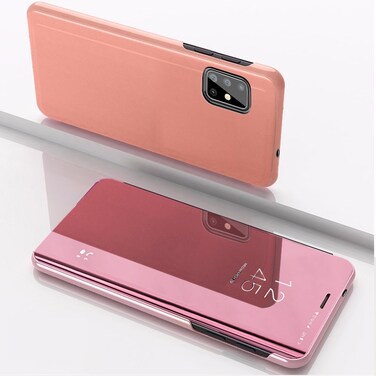 Case cover For Samsung Galaxy M40s Plated Mirror Horizontal Flip Leather Case with Holder(Rose Gold)