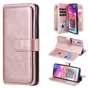 Case cover For Samsung Galaxy A70 Multifunctional Magnetic Copper Buckle Horizontal Flip Solid Color Leather Case with 10 Card Slots &amp; Wallet &amp; Holder &amp; Photo Frame(Rose Gold)