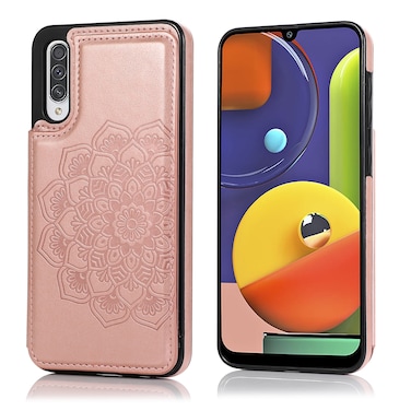 Case cover For Samsung Galaxy A50 / A50s Double Buckle Mandala Pattern PU+TPU Protective Case with Card Slots &amp; Holder &amp; Photo Frame(Rose Gold)