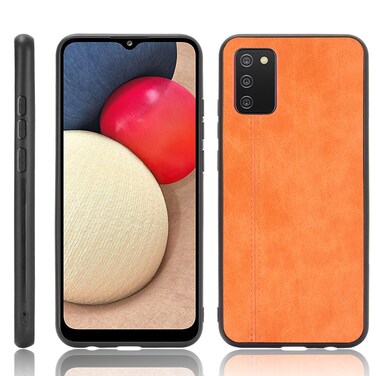 Case cover For Samsung Galaxy A02s European Version Shockproof Sewing Cow Pattern Skin PC + PU + TPU Case(Orange)