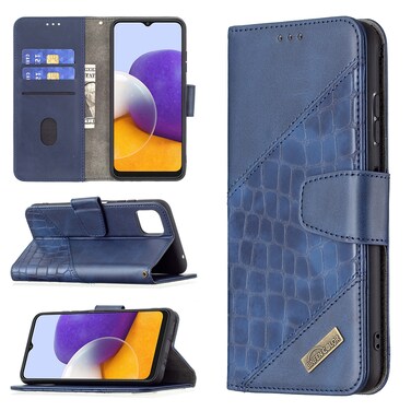 Case cover For Samsung Galaxy A22 5G Matching Color Crocodile Texture Horizontal Flip PU Leather Case with Wallet &amp; Holder &amp; Card Slots(Blue)