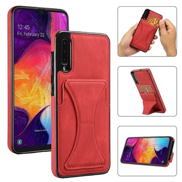 Case cover For Samsung Galaxy A50 Ultra-thin Shockproof Protective Case with Holder &amp; Metal Magnetic Function(Red)
