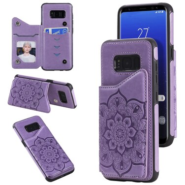 Case cover For Samsung Galaxy S8 Flower Embossing Pattern Shockproof Protective Case with Holder &amp; Card Slots &amp; Photo Frame(Purple)