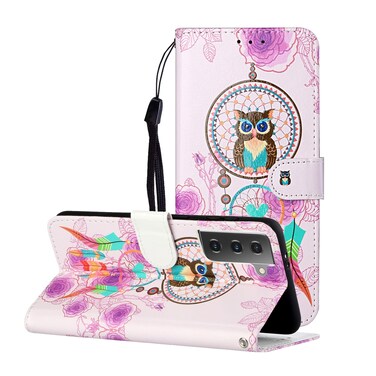 Case cover For Samsung Galaxy S21 5G Oil Embossed Coloured Drawing Pattern Horizontal Flip PU Leather Case with Holder &amp; Card Slots &amp; Wallet &amp; Lanyard(Owl Wind Chimes)