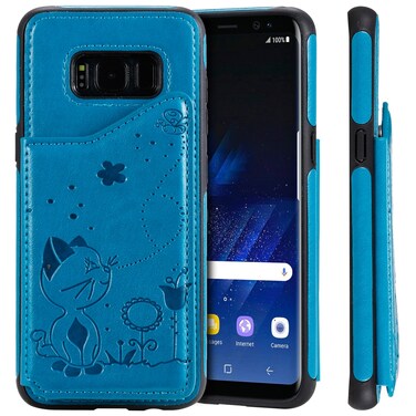Case cover For Galaxy S8 Cat Bee Embossing Pattern Shockproof Protective Case with Card Slots &amp; Photo Frame(Blue)