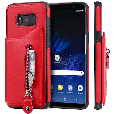 Case cover For Galaxy S8 Plus Solid Color Double Buckle Zipper Shockproof Protective Case(Red)