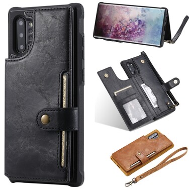 Case cover For Galaxy Note 10 Plus Buckle Zipper Shockproof Protective Case with Holder &amp; Card Slots &amp; Wallet &amp; Lanyard &amp; Photos Frame(Black)