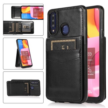 Case cover For Samsung Galaxy A20s Solid Color PC + TPU Protective Case with Holder &amp; Card Slots(Black)
