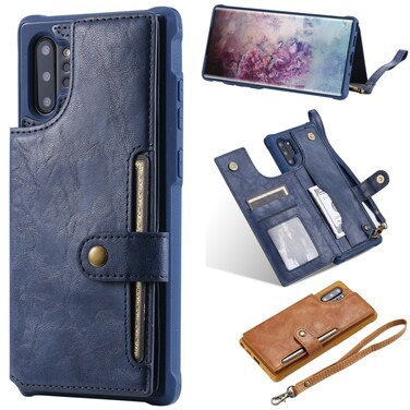 Case cover For Galaxy Note 10 Plus Buckle Zipper Shockproof Protective Case with Holder &amp; Card Slots &amp; Wallet &amp; Lanyard &amp; Photos Frame(Blue)