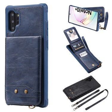 Case cover For Galaxy Note 10 Plus Vertical Flip Wallet Shockproof Back Cover Protective Case with Holder &amp; Card Slots &amp; Lanyard &amp; Photos Frames(Blue)