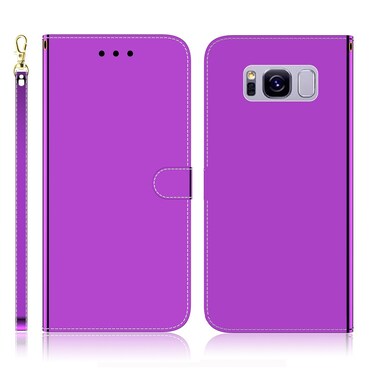 Case cover For Galaxy S8 Imitated Mirror Surface Horizontal Flip Leather Case with Holder &amp; Card Slots &amp; Wallet &amp; Lanyard(Purple)