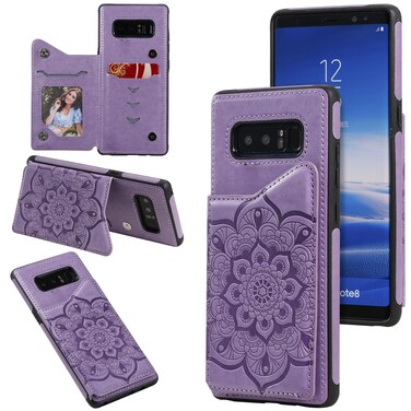 Case cover For Samsung Galaxy Note 8 Flower Embossing Pattern Shockproof Protective Case with Holder &amp; Card Slots &amp; Photo Frame(Purple)