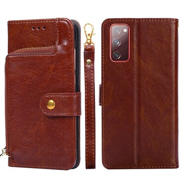 Case cover For Samsung Galaxy A91 Zipper Bag PU + TPU Horizontal Flip Leather Case with Holder &amp; Card Slot &amp; Wallet &amp; Lanyard(Brown)