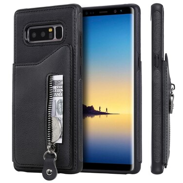 Case cover For Galaxy Note 8 Solid Color Double Buckle Zipper Shockproof Protective Case(Black)