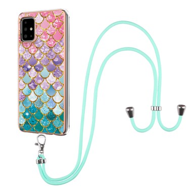 Case cover For Samsung Galaxy A51 Electroplating Pattern IMD TPU Shockproof Case with Neck Lanyard(Colorful Scales)