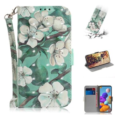 Case cover For Samsung Galaxy A21s 3D Painted Pattern Magnetic Attraction Horizontal Flip Leather Case with Holder &amp; Card Slot &amp; Wallet &amp; Lanyard(Watercolor Flowers)