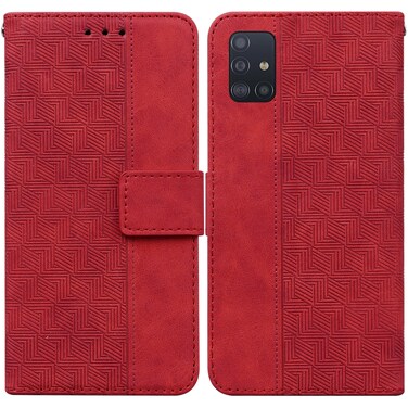 Case cover For Samsung Galaxy A51 Geometric Embossed Leather Phone Case(Red)