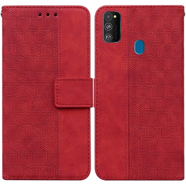 Case cover For Samsung Galaxy M30s / M21 Geometric Embossed Leather Phone Case(Red)