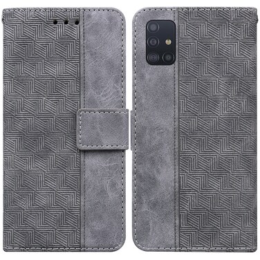 Case cover For Samsung Galaxy A51 Geometric Embossed Leather Phone Case(Grey)