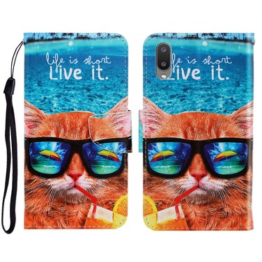 Case cover For Samsung Galaxy A02 3D Colored Drawing Horizontal Flip Leather Phone Case with Holder &amp; Card Slots &amp; Wallet(Underwater Cat)