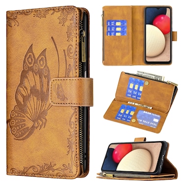 Case cover For Samsung Galaxy A03s 166mm Flying Butterfly Zipper Leather Phone Case(Brown)