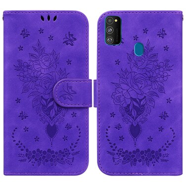 Case cover For Samsung Galaxy M30s / M21 Butterfly Rose Embossed Leather Phone Case(Purple)
