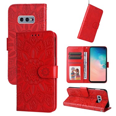 Case cover For Samsung Galaxy S10e Embossed Sunflower Leather Phone Case(Red)
