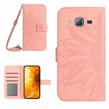Case cover For Samsung Galaxy J2 Prime Skin Feel Sun Flower Pattern Flip Leather Phone Case with Lanyard(Pink)