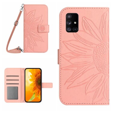 Case cover For Samsung Galaxy A51/M40S Skin Feel Sun Flower Pattern Flip Leather Phone Case with Lanyard(Pink)