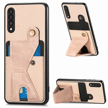 Case cover For Samsung Galaxy A50 Carbon Fiber Wallet Flip Card K-shaped Holder Phone Case(Khaki)