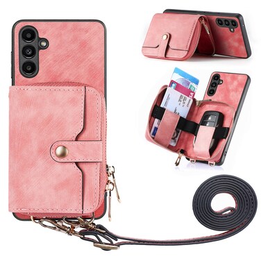 Case cover For Samsung Galaxy  A13 5G Crossbody Multi-function Zipper Wallet Phone Case(Pink)