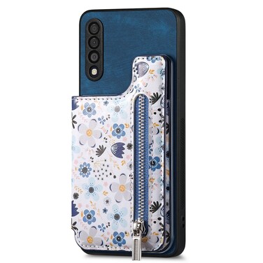Case cover For Samsung Galaxy A50 Retro Painted Zipper Wallet Back Phone Case(Blue)