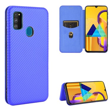 Case cover For Samsung Galaxy M30s / M21 Carbon Fiber Texture Horizontal Flip TPU + PC + PU Leather Case with Rope &amp; Card Slot(Blue)