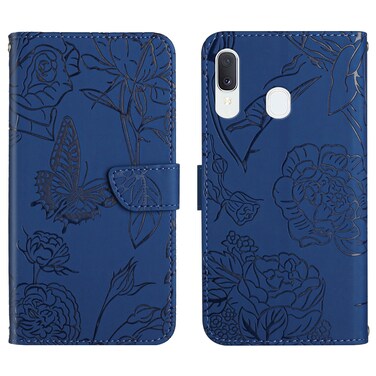 Case cover For Samsung Galaxy A40 Skin Feel Butterfly Peony Embossed Leather Phone Case(Blue)