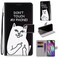 Case cover For Samsung Galaxy A40 Coloured Drawing Cross Texture Horizontal Flip PU Leather Case with Holder &amp; Card Slots &amp; Wallet &amp; Lanyard(Middle Finger White Cat)