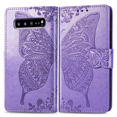 Case cover Butterfly Love Flowers Embossing Horizontal Flip Leather Case For Galaxy S10 5G with Holder &amp; Card Slots &amp; Wallet &amp; Lanyard(Light purple)