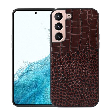 Case cover For Samsung Galaxy S22+ 5G Crocodile Top Layer Cowhide Leather Phone Case(Coffee)