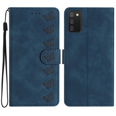 Case cover For Samsung Galaxy A02s 164mm Seven Butterflies Embossed Leather Phone Case(Blue)