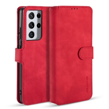 Case cove For Samsung Galaxy S21 Ultra 5G DG.MING Retro Oil Side Horizontal Flip Case with Holder &amp; Card Slots &amp; Wallet(Red)