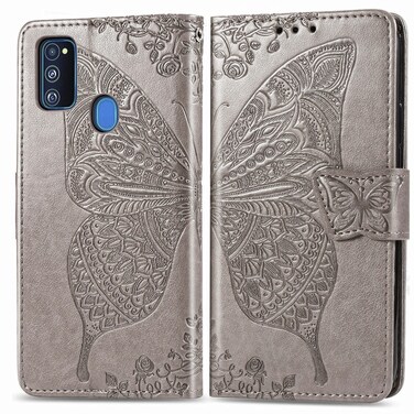 Case cove For Galaxy M30s  Butterfly Love Flower Embossed Horizontal Flip Leather Case with Bracket Lanyard Card Slot Wallet(Gray)