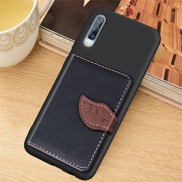 Case cove Litchi Pattern Card Bag Wallet Bracket + TPU Phone Case with Card Slot Wallet Bracket Function For Galaxy A50(Black)