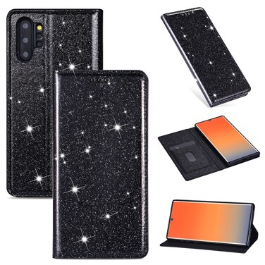Case cove For Samsung Galaxy Note 10 Plus Ultrathin Glitter Magnetic Horizontal Flip Leather Case with Holder &amp; Card Slots(Black)