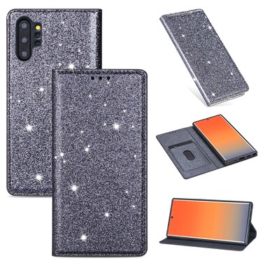 Case cove For Samsung Galaxy Note 10 Plus Ultrathin Glitter Magnetic Horizontal Flip Leather Case with Holder &amp; Card Slots(Gray)