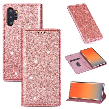Case cove For Samsung Galaxy Note 10 Plus Ultrathin Glitter Magnetic Horizontal Flip Leather Case with Holder &amp; Card Slots(Rose Gold)
